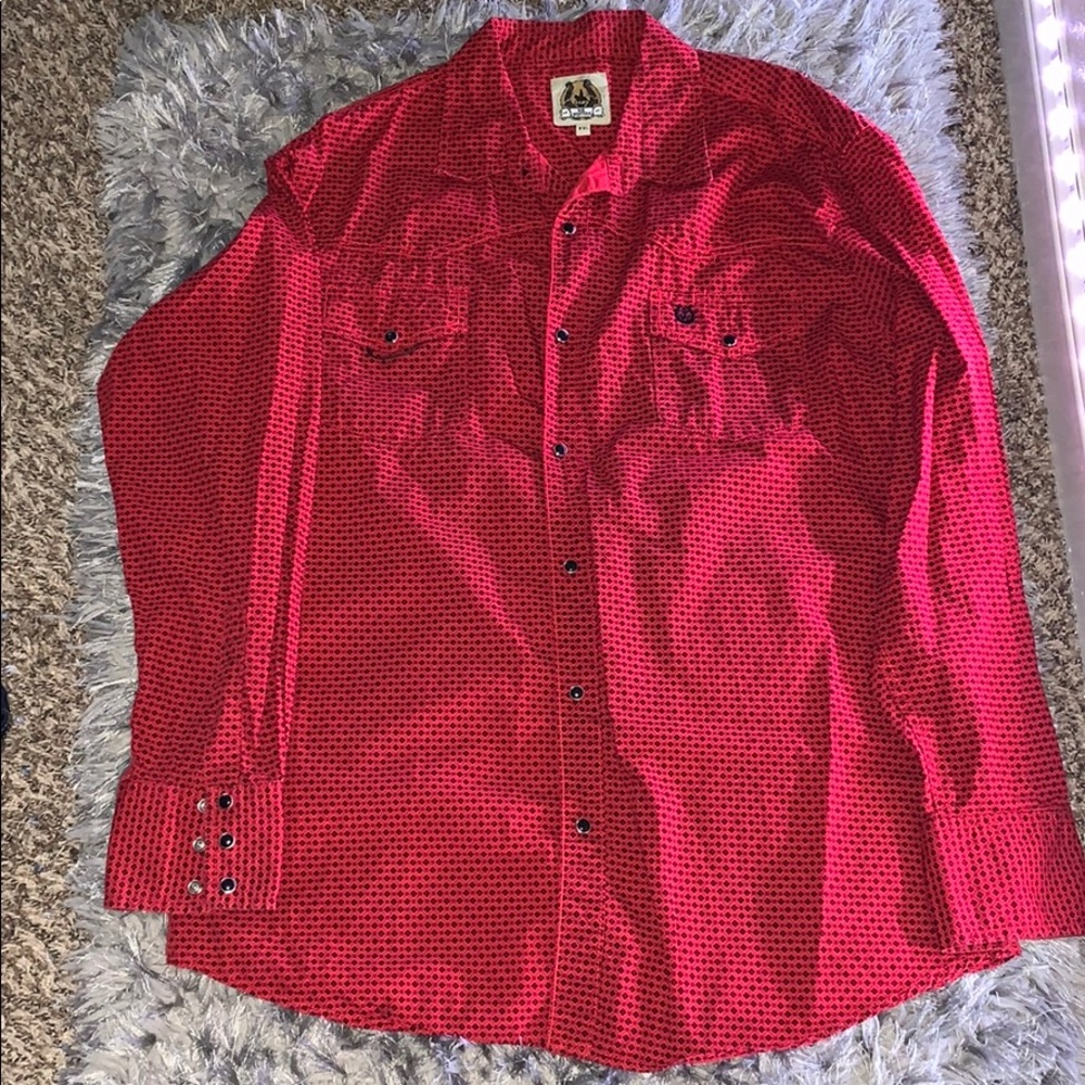 Mens long sleeve red button up